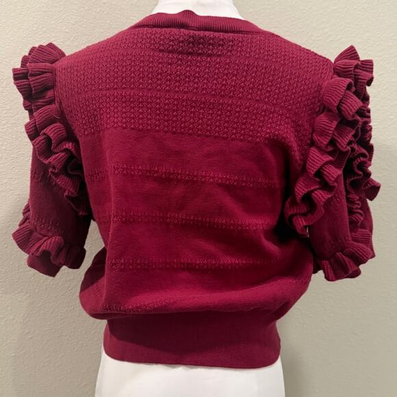 Calligraphie Burgundy Wine Red Ruffle Sleeve Knit Top Romantic Cottagecore Large - Picture 2 of 8